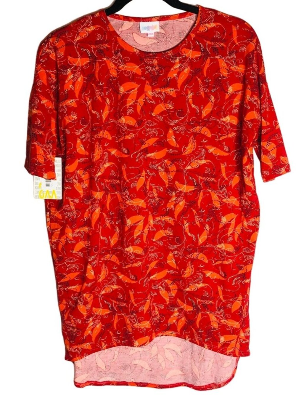 lularoe Irma tunic short sleeve red & orange paisley polyester size xxs READ new